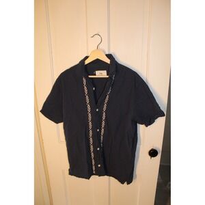 Folk Mens Shirt Size L Blue Short Sleeve Button Up‎ Casual
